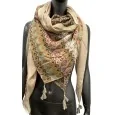 Beige and brown ethnic patchwork square scarf