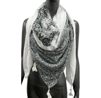 Ethnic patchwork square scarf and black and white bubbles