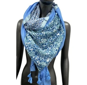 Patchwork square scarf with small flowers and blue dots