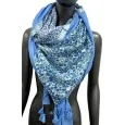 Patchwork square scarf with small flowers and blue dots