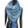 Foulard carré patchwork petites fleurs et pois bleu