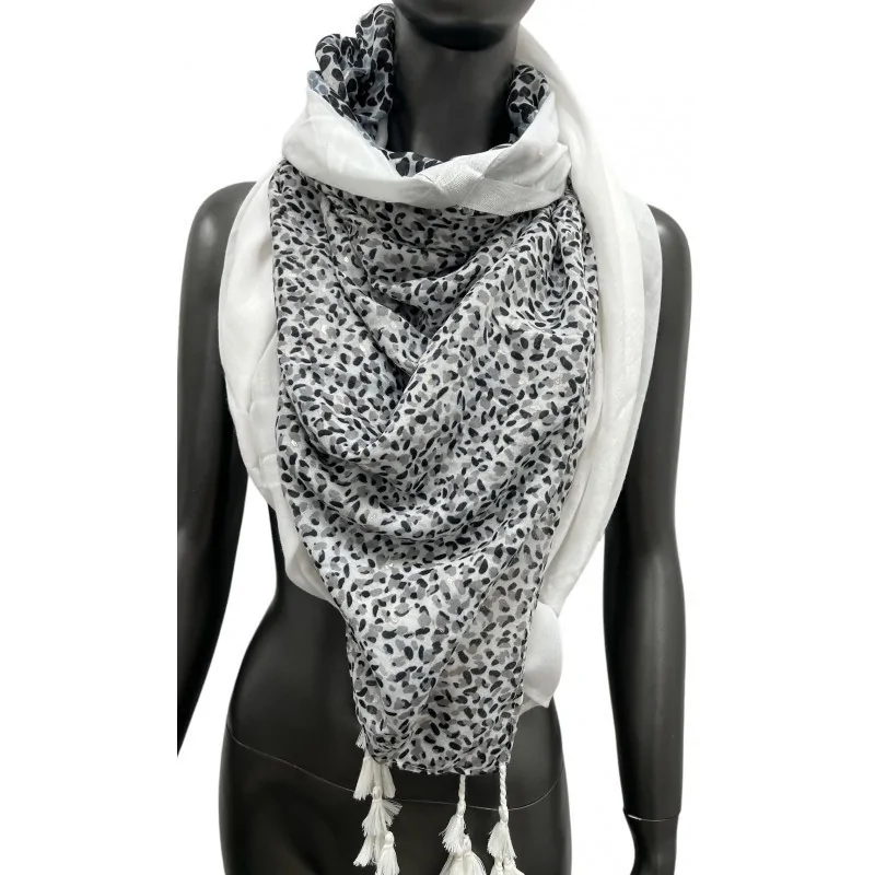 Foulard carré patchwork petites fleurs et pois blanc et noir