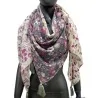 Patchwork square scarf printed with spots and flowers in gray and pink