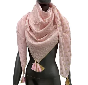Patchwork scarf with stars and soft pink triangles