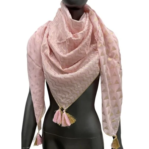 Patchwork scarf with stars and soft pink triangles