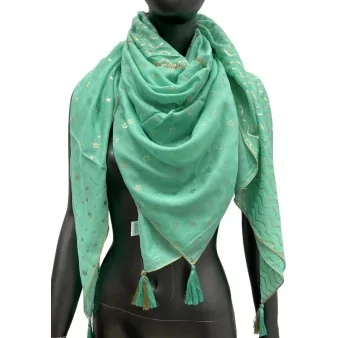 Patchwork scarf with stars and aqua green triangles