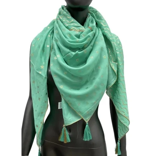 Patchwork scarf with stars and aqua green triangles