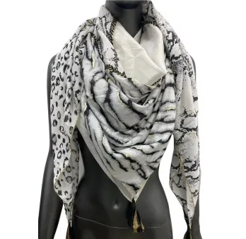 Patchwork-Schal mit Leoparden- und Zebramuster in Schwarz und Weiß