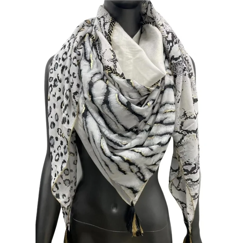 Patchwork scarf leopard and zebra black and white