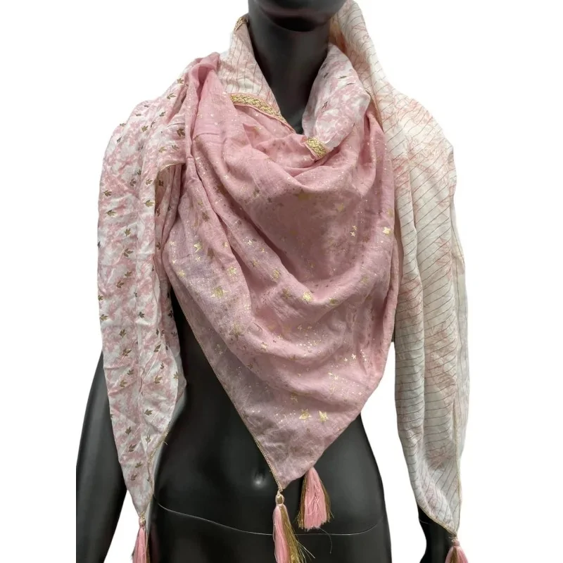 Soft pink patchwork square scarf stars