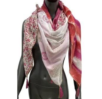 Patchwork-Schal im Tie & Dye und Himbeer-Liberty-Stil