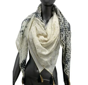 Foulard patchwork tie & dye et ethnique noir et blanc cassé