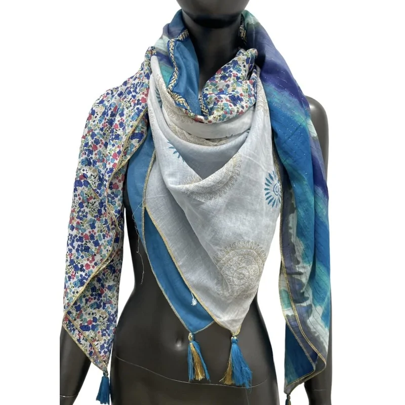 Patchwork scarf tie & dye and liberty Jeans Blue