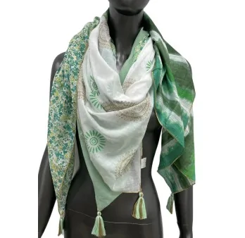 Patchwork scarf tie & dye and green liberty