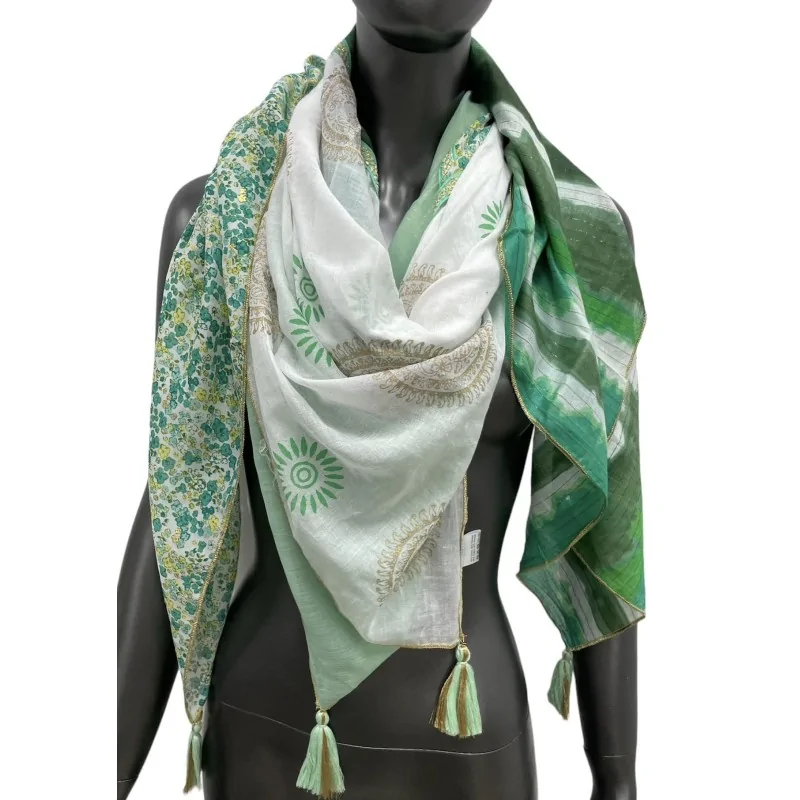 Foulard patchwork tie & dye et liberty vert