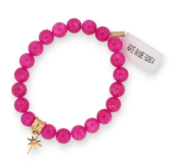 Armband Achat gestreift fuchsia mit Sternanhänger