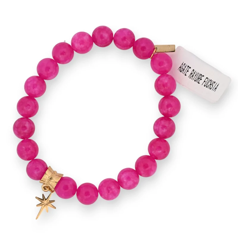 Fuchsia stripe Agate bracelet star charm