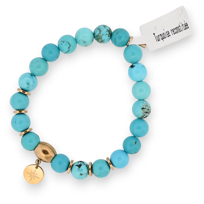 Reconstituted turquoise bracelet with medallion charm