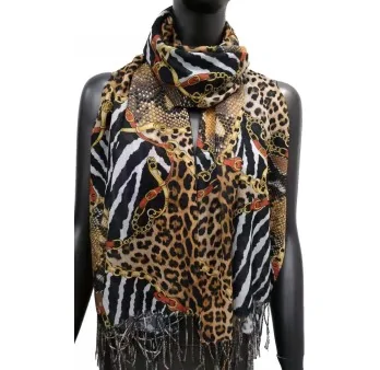 Animal skins and brown chains printed scarf