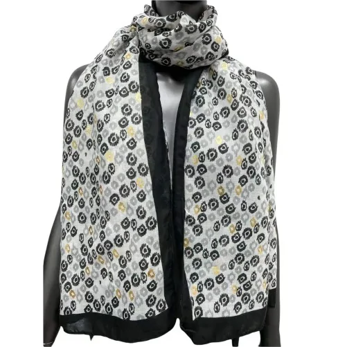 Ethnic scarf with golden details in white and black