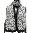 Foulard ethnique à détails dorés blanc et noir