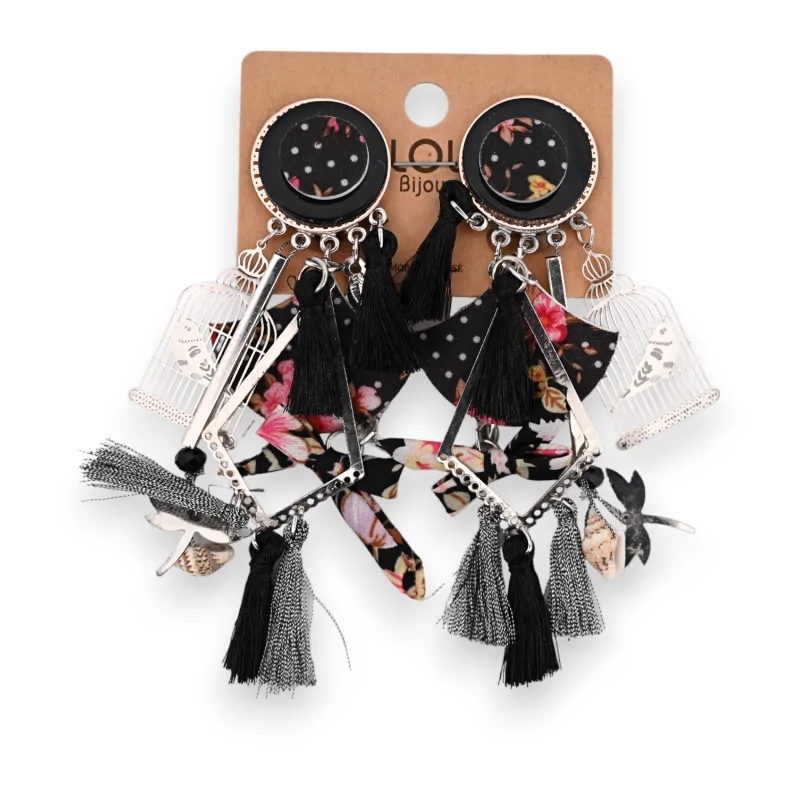 Boucles d'oreilles fantaisie à clip shabby liberty noir