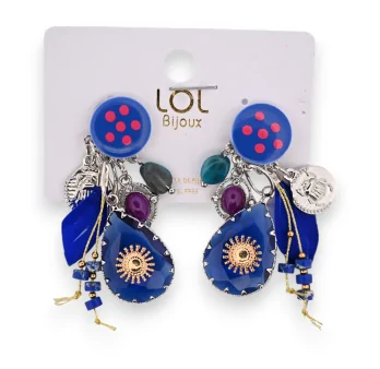 Fantasie Clip-Ohrringe mit königsblauen Anhänger