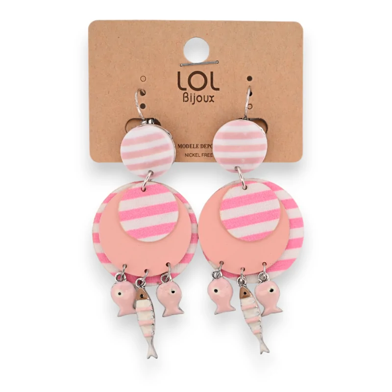 Striped pink fish novelty earrings