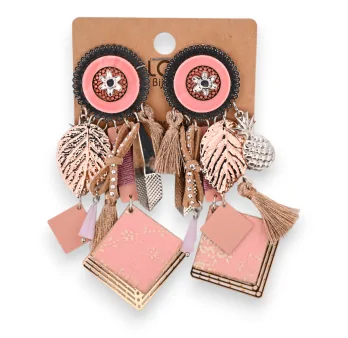 Glamorous pink and coppery clip-on fancy earrings