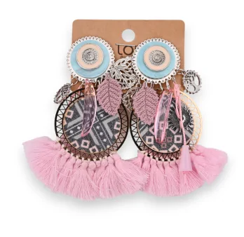 Bohemian pink tassel clip-on fancy earrings