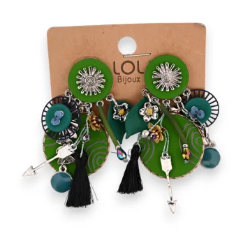 Fantasy clip-on earrings with green charms