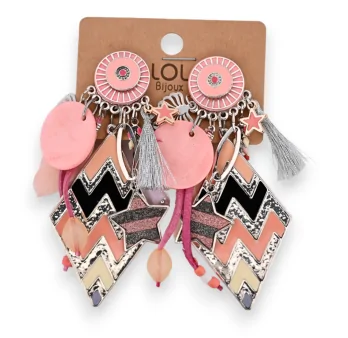 Fantasy clip-on earrings with pink diamond medallion