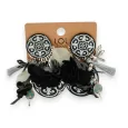 Arabesque black and white clip-on costume earrings