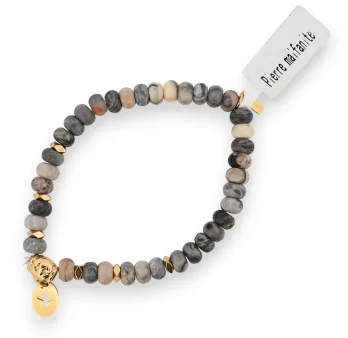 Pulsera de piedra Maifanita 4mm con charm medallón estrella