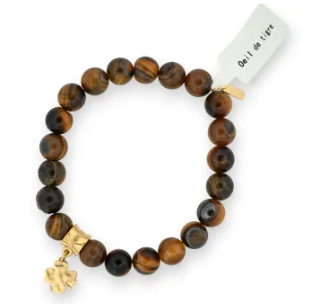 Tiger's Eye Bracelet with Clover Charm