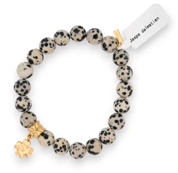 Dalmatian Jasper Bracelet with Clover Charm