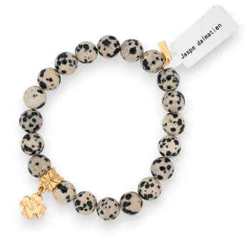 Dalmatian Jasper Charm Clover Bracelet