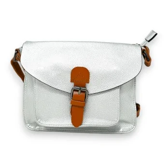 Silver messenger bag with shoulder strap