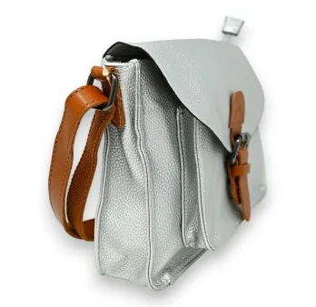 Silver shoulder strap satchel bag