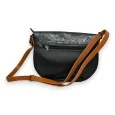 Black rounded bi-material shoulder bag briefcase