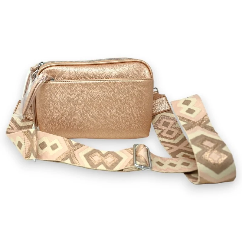 Metallic pink square crossbody bag with multiple pockets