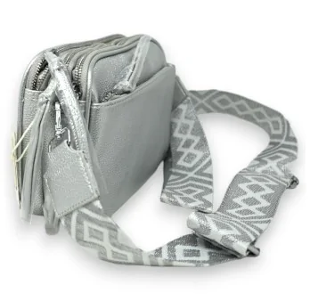 Silver square crossbody bag with multiple pockets