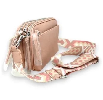 Pink square shoulder bag with multiple pockets