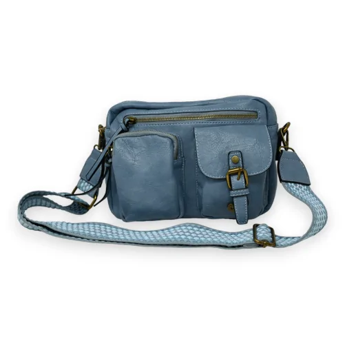 Blue jeans rectangle shoulder bag with multiple pockets