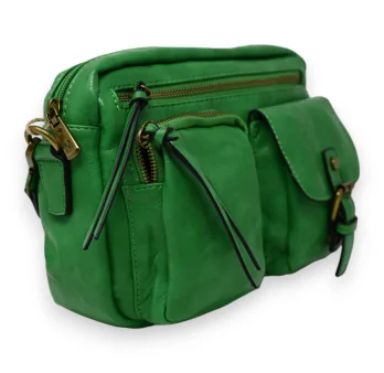 Rechteckige grüne brasilianische Umhängetasche mit mehreren Taschen