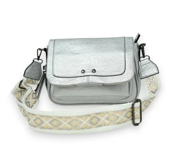 Sac bandoulière argenté sangle tissu imprimé