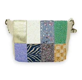 Multicolor patchwork fabric shoulder bag