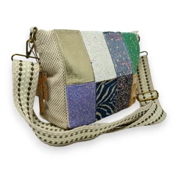 Multicolor patchwork fabric shoulder bag