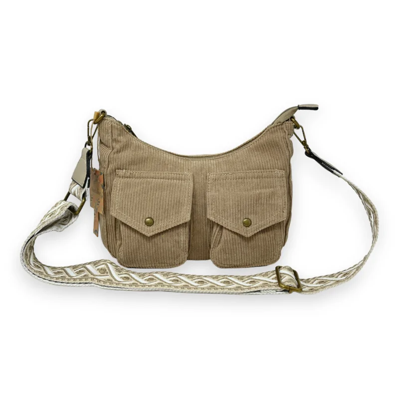 Samt Schultertasche in Taupe