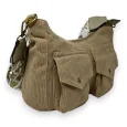 Samt Schultertasche in Taupe